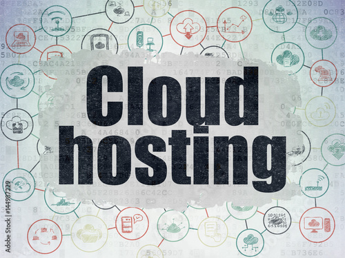 Cloud networking concept  Cloud Hosting on Digital Data Paper background