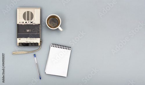 Obraz na płótnie reporter or interrogation table with tape recorder