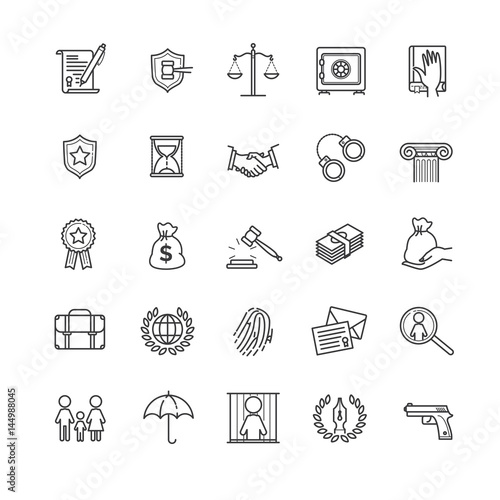 Thin line icons set - law and lawyer services