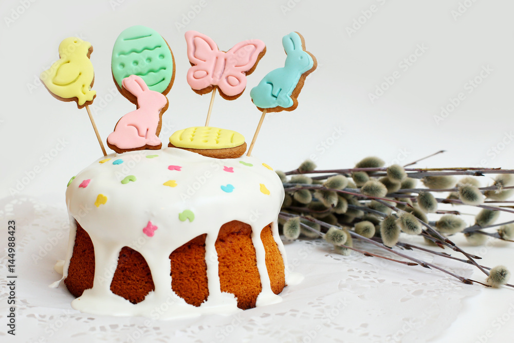 Easter cake on white background