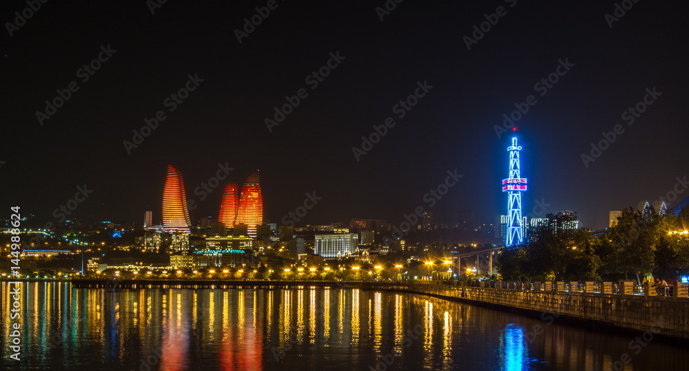 Baku, Azerbaijan waterfontby night