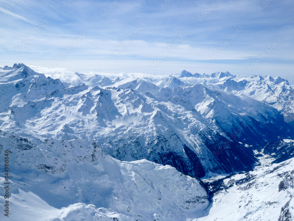 Winter landscape from mount Titlis over Engelberg