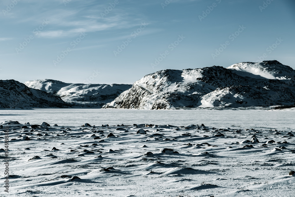 Fototapeta premium Kola Peninsula at winter. Northern Russia region