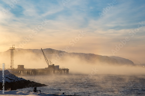 Winter coast of Barents Sea. Kola Peninsula, Russia