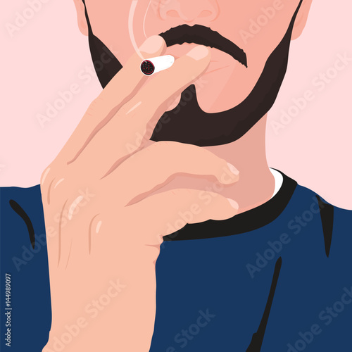 Man with a beard and mustache smoking cigarette