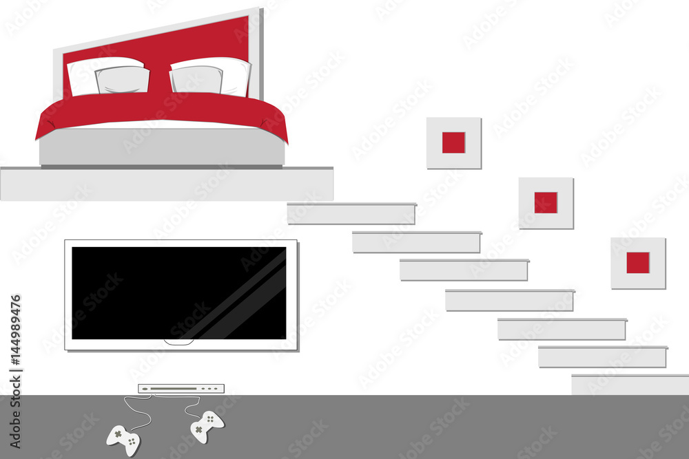 BedRoom Studio Apartment with TV and game console and with furniture, cozy living room. BedRoom Studio Apartment with TV and game console and with furniture, cozy living room.