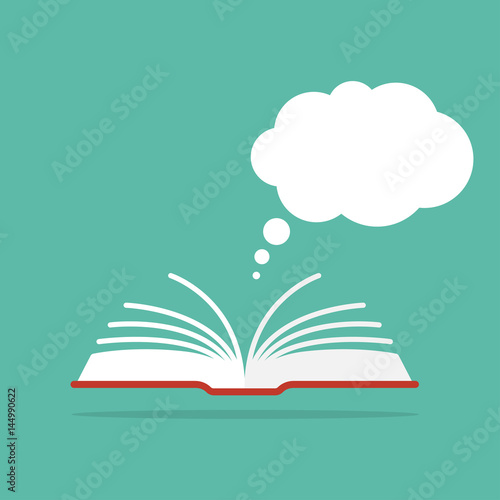 Open book with a speech or dialog cloud from above