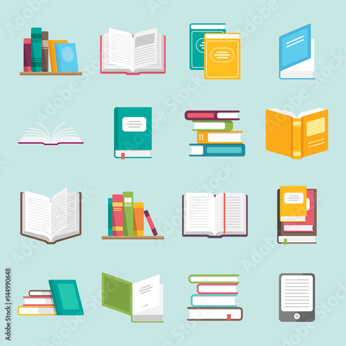 Icons of books vector set in a flat style