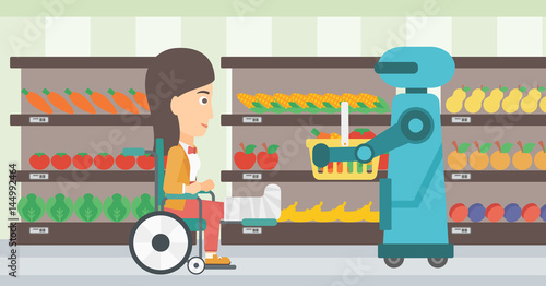 Robotic helper working in supermarket.