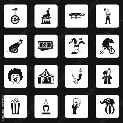 Circus entertainment icons set squares vector
