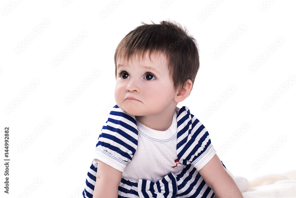 portrait of serious baby girl, isolated on white portrait of serious baby girl, isolated on white
