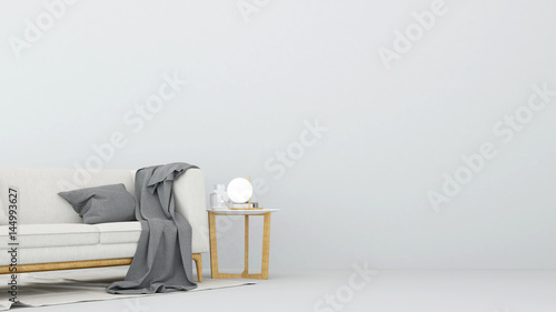 living area in white room - 3D Rendering