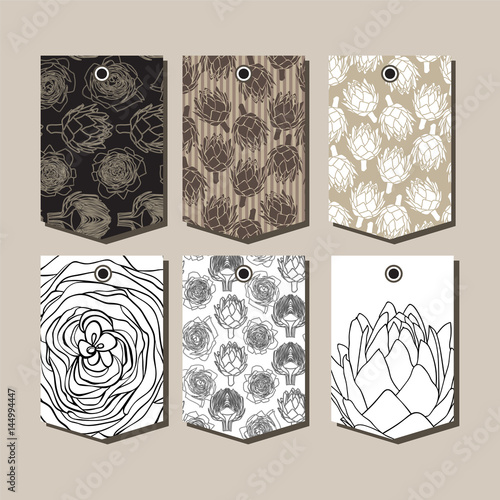 Vector set of packaging design templates with the artichoke symbol