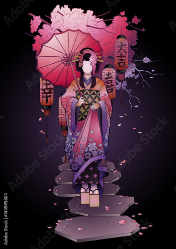 Graphic geisha with umbrella
