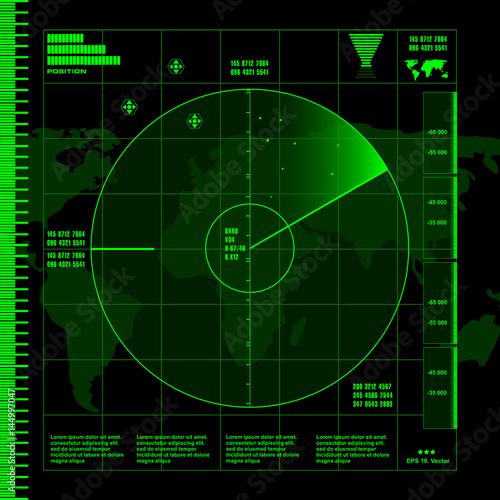 Green radar screen on black background  HUD interface