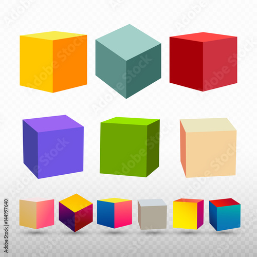 Colorful cube icon with set perspective. 3d model of a cube. Vector illustration. Isolated on transparent background