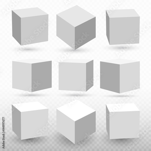 Cube icon set with perspective 3d model of a cube. Vector illustration. Isolated on transparent background