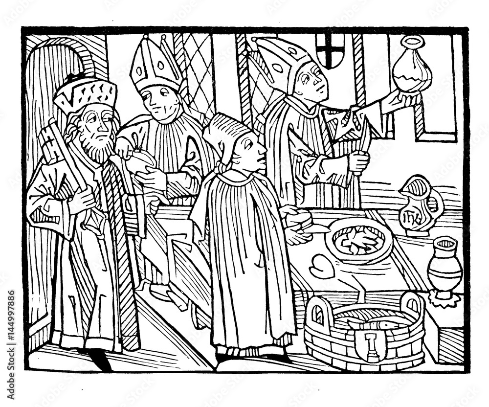Obraz premium Bishops banqueting at Council of Constance , vintage engraving