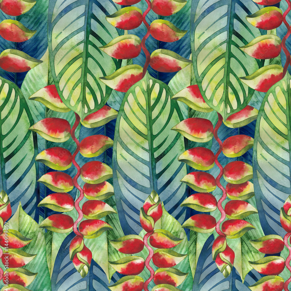 Obraz premium Watercolor heliconia pattern