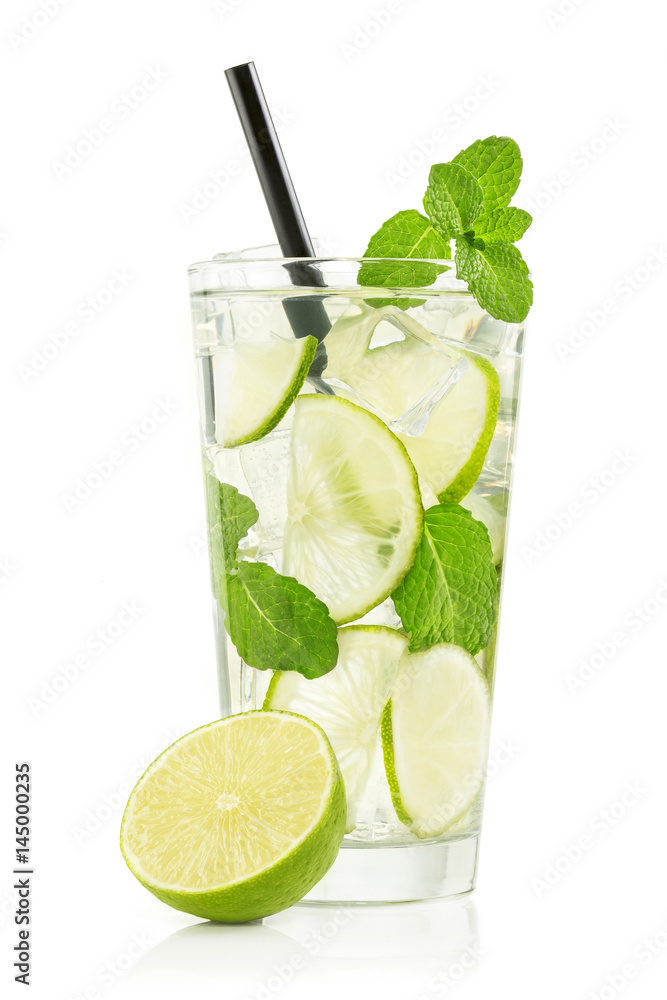 mojito cocktail in a glass isolated on white background mojito cocktail in a glass isolated on white background
