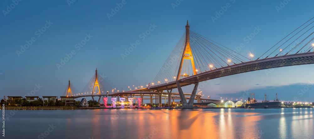 Bhumibol Bridge also casually call as Industrial Ring Road Bridge, Samut Prakarn,Thailand