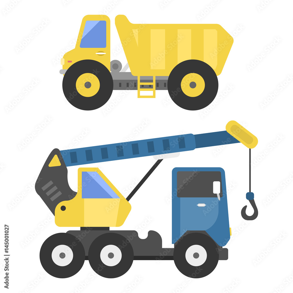 Construction delivery truck transportation vehicle mover road machine equipment vector.