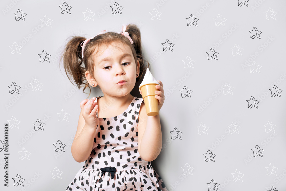 Cute little cute girl play the toy ice cream Cute little cute girl play the toy ice cream