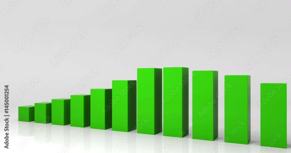 3D animation Growing Business Chart. twelve Bars total. Green bar. 3D animation Growing Business Chart. twelve Bars total. Green bar.