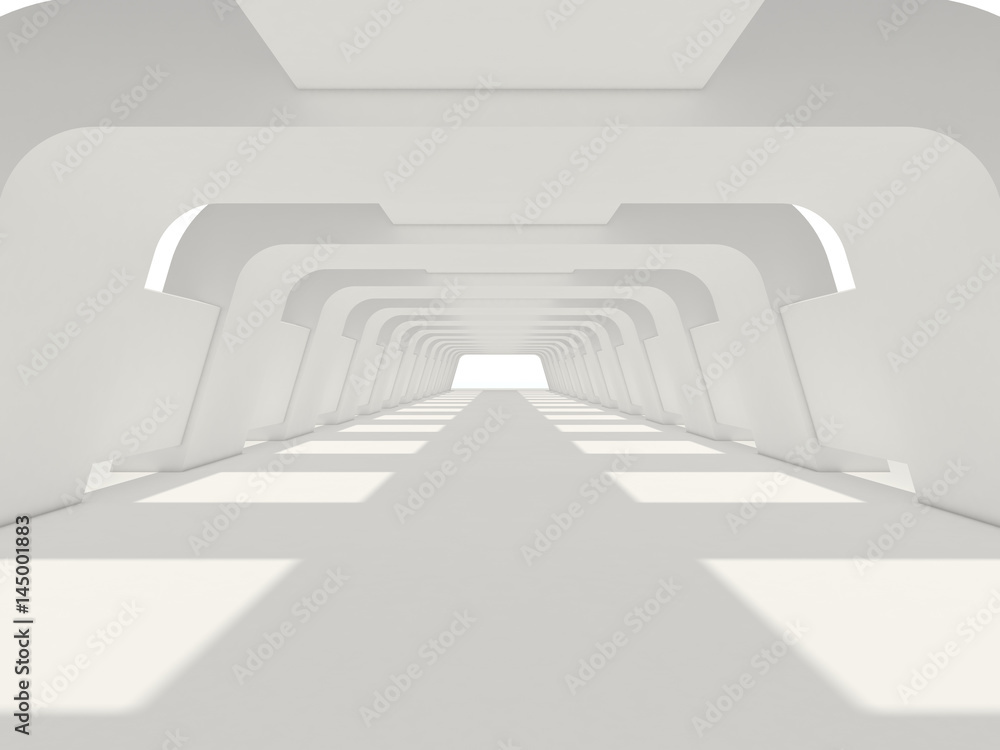 Bright white corridor or tunnel 3D render Bright white corridor or tunnel 3D render
