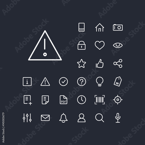Alert icon in set on the black background. Universal linear icons to use in web and mobile app.