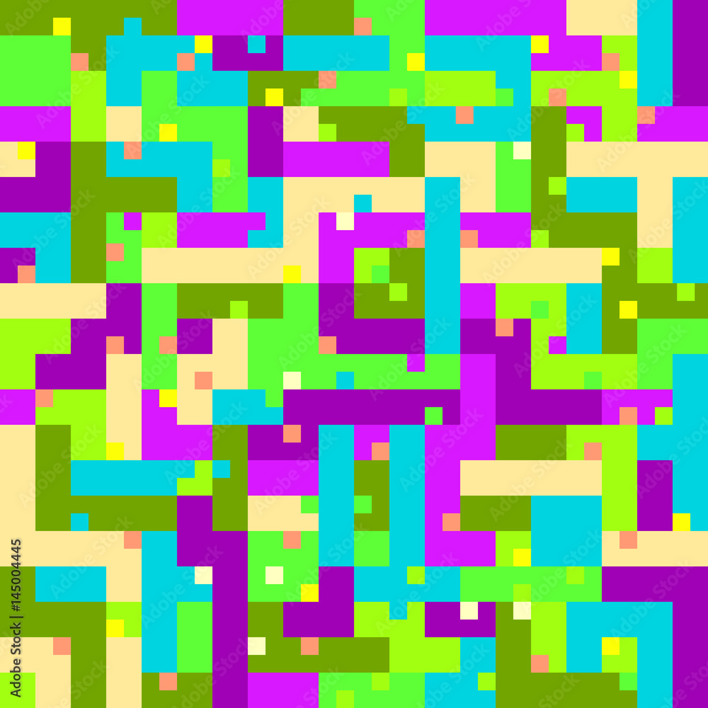 Fantastic colorful geometric texture in pixel art style vector seamless pattern. Repeating irregular background for textile, wrapping paper and wallpaper. Fantastic colorful geometric texture in pixel art style vector seamless pattern. Repeating irregular background for textile, wrapping paper and wallpaper.