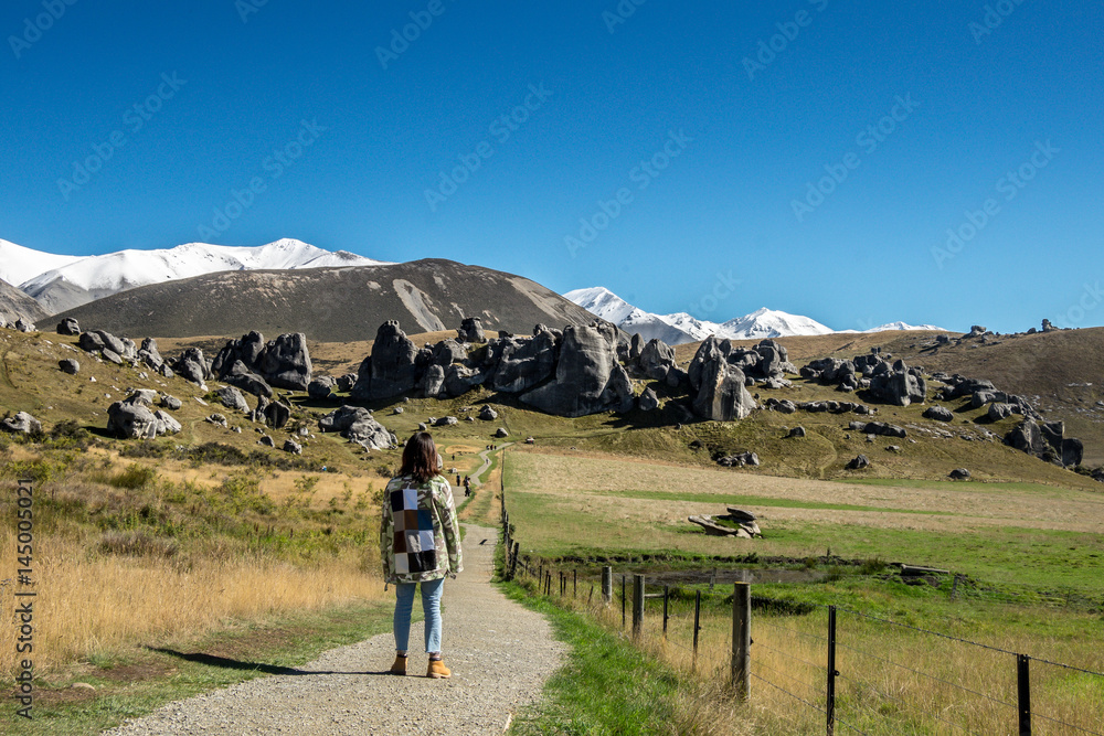 Scenic View around Castle Hill with Castle Hill Peak in the Background Locate in South Island of New Zealand