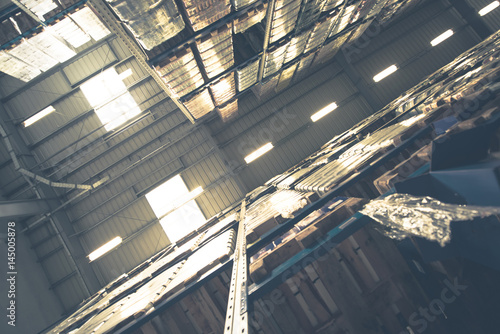 Quadro su tela Interior of Modern Warehouse Building. Up view.