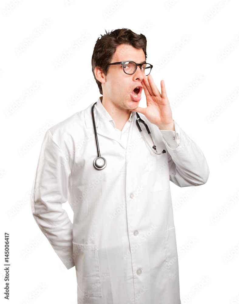 Doctor shouting against white background Doctor shouting against white background