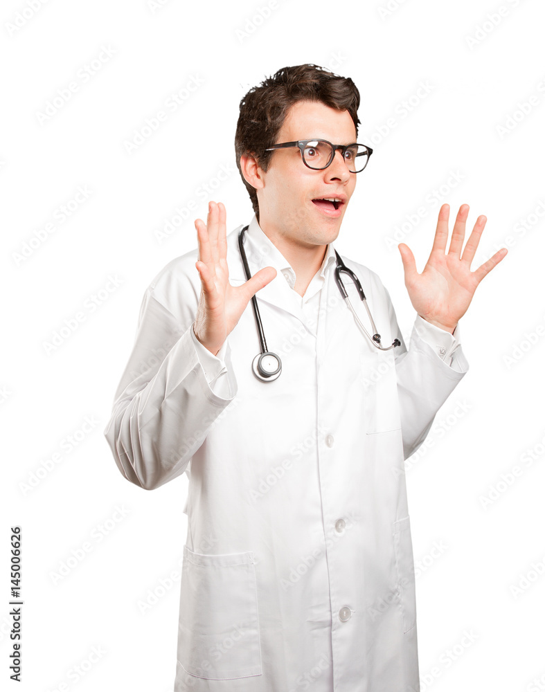 Surprised doctor against white background Surprised doctor against white background