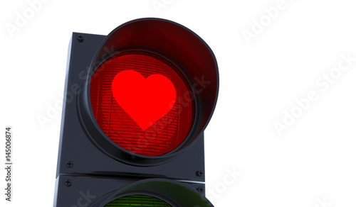 Heart stop traffic light. Love concept. Isolated on white background.