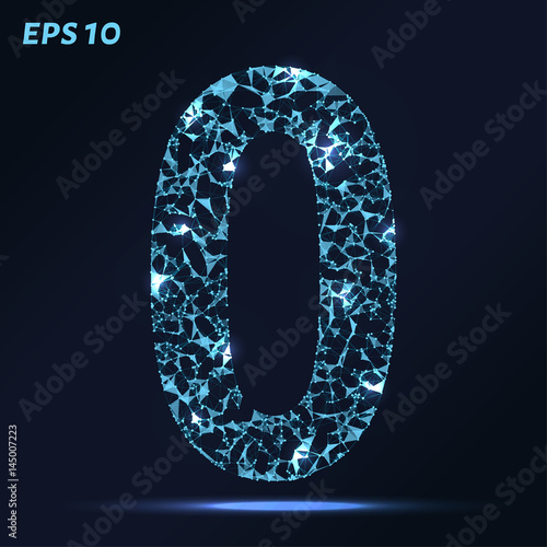 The letter 0 consists of points, lines and triangles. Vector illustration.