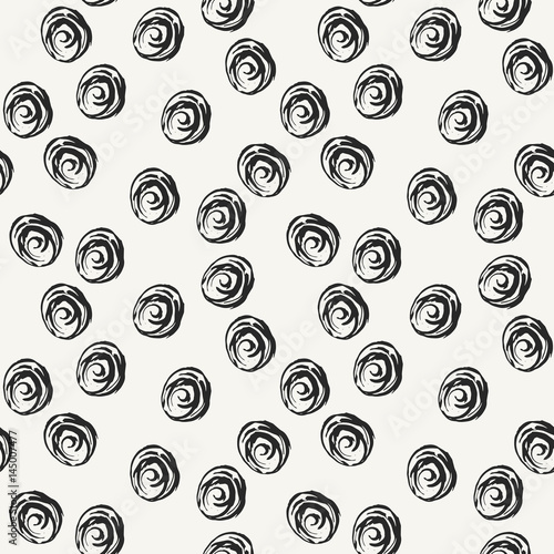 Abstract irregular background with repeating hand drawn round elements. Monochrome texture perfect for postcards, wrapping paper and decorative design. Vector seamless pattern.