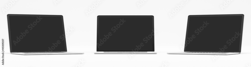 Triple modern digital silver and black laptop 3D rendering Triple modern digital silver and black laptop 3D rendering