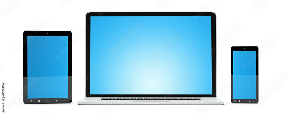 Modern computer laptop mobile phone and tablet 3D rendering Modern computer laptop mobile phone and tablet 3D rendering
