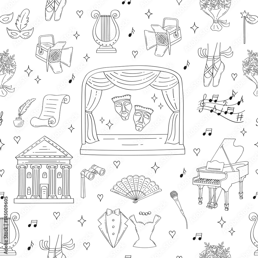 Vector seamless background with theater symbols