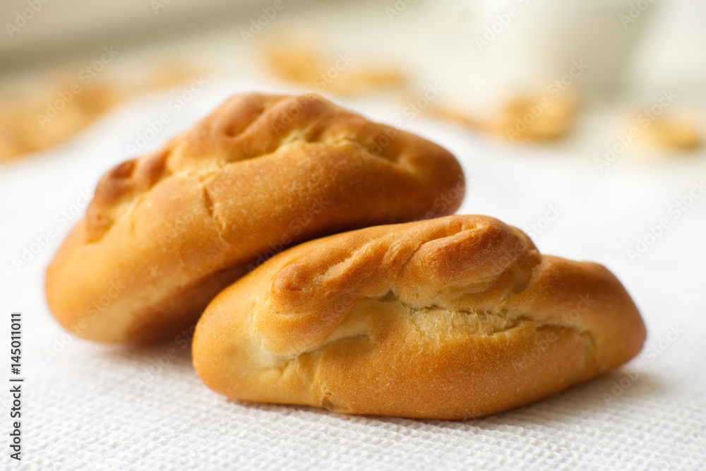 Bakery products. Pies on light fabric Bakery products. Pies on light fabric