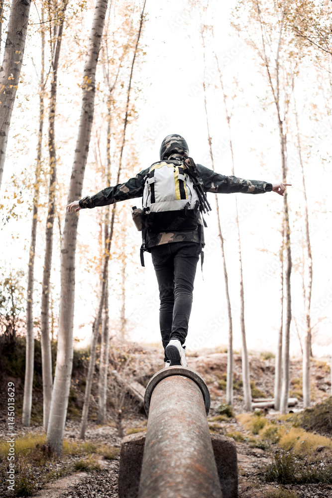 Photography Backpacker man enjoying in the forest