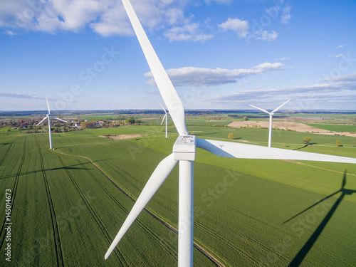 Aerial view on the Wind turbine on the field in germany