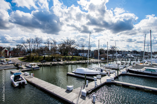 Harbor Area of Annapolis, Maryland on a cloudy spring day with sail boats