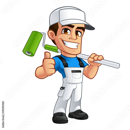 Vector illustration of a professional painter, he is dressed in working clothes photo