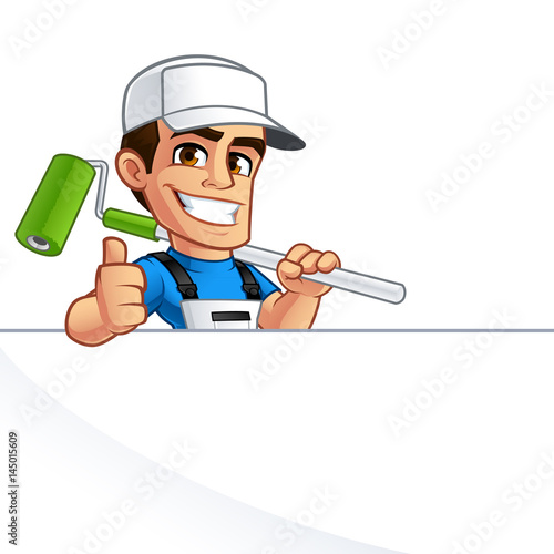 Vector illustration of a professional painter, he is dressed in working clothes