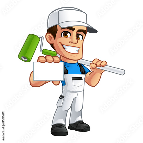 Vector illustration of a professional painter, he has a business card in his hand