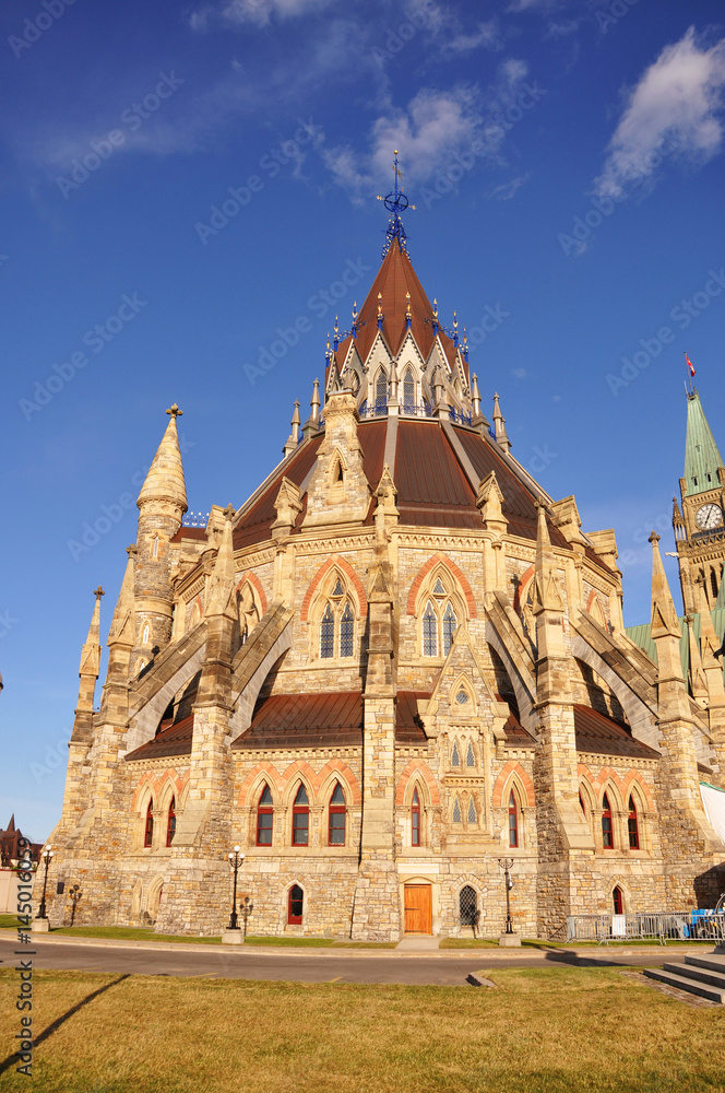 Library of Parliament at sunset, Ottawa, Ontario, Canada.