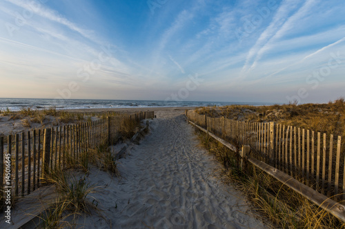 Path leading to ventnor city beach in atlantic city  new jersey at sunrise